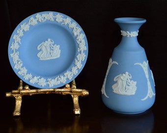 Wedgewood Blue Jasperware Saucer and Vase