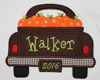 Boys Pumpkin Truck Applique Shirt, Boys Fall Applique Shirt, Boys Halloween Applique Shirt, Boys Thanksgiving Shirt, Baby Boy Applique Shirt