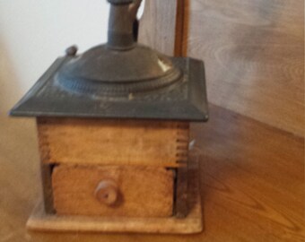 Vintage Wood and Cast Iron Coffee Grinder