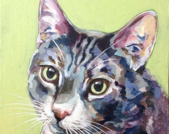 Custom Pet Portrait 6x6 George Gray and White Tabby Custom Cat Painting