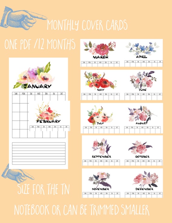 Digital printable Calendar covers pdf 12 months assorted