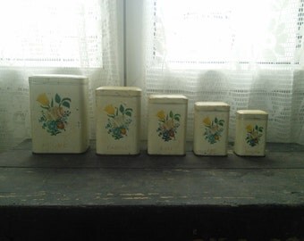 French Tin Kitchen Canisters Vintage Retro Old Tins 1950s