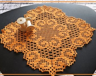 Filet Crochet Doily filet,lace doily handmade,orange