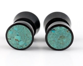 Horn Fake Gauges Plugs With Turquoise Stone Inlay