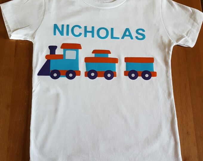 15% off child name shirt train theme personalized birthday top boy gift girl gift train party kids shirt train applique