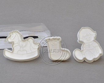 Baby Rocking Horse and Sock Plunger Cutter Set with Hand Press Stamp - Biscuit Fondant Mold - Cake Sugar Craft- DIY - Model A - PC0031