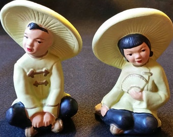 Universal Statuary Corp 1952 Chalkware Asian Boy And Girl Figures