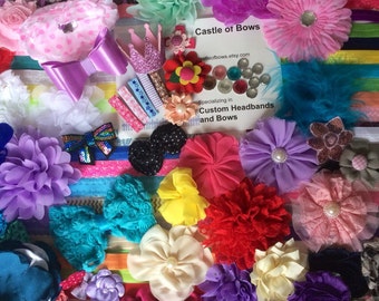 Baby Headband Kit baby shower 35 DIY Headbands- Over 125 Pieces BabyShower Shabby Flowers - DIY Headband Supplies Craft Activity Bow Bar