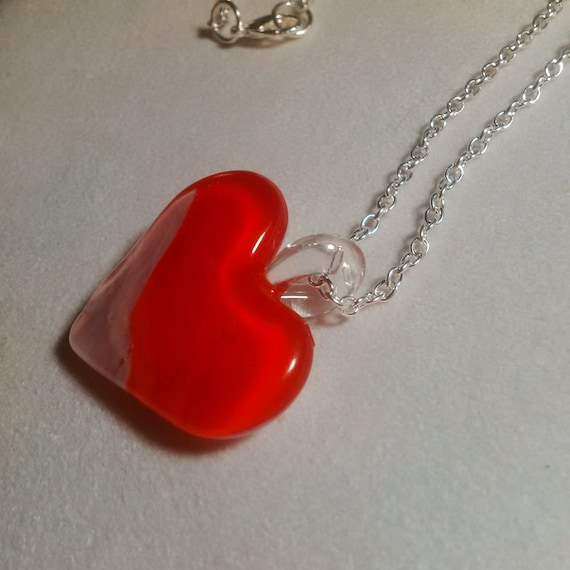glass heart necklace heart pendant necklace by designmefab on Etsy