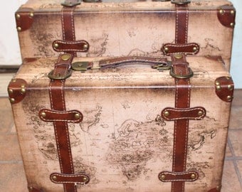 Vintage Style Brown luggage with Map