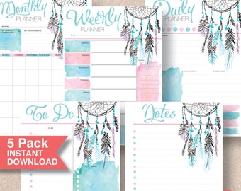 Bullet Journal Printable Planner A5, A4, Letter & Half Page - Mon Start. Boho Dream Catcher 5 Pack. Gift for Sister, Wife or YOU! | #601