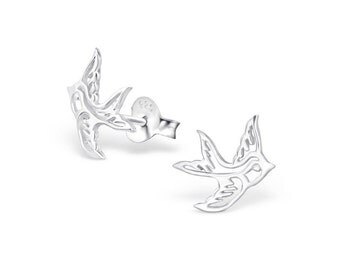 SALE Sterling silver sparrow bird stud earrings SALE