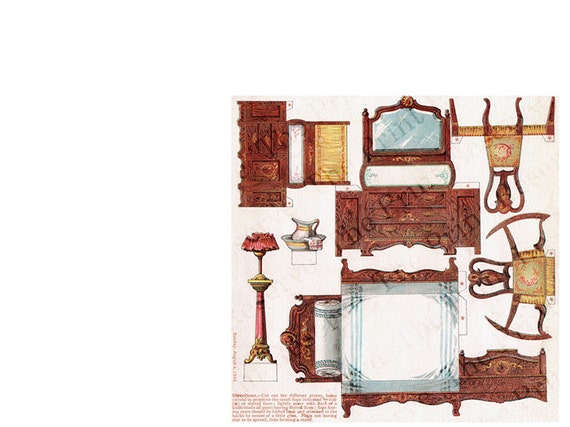 Paper Doll House Furniture 5 Pages 1895 Printable Reproduction