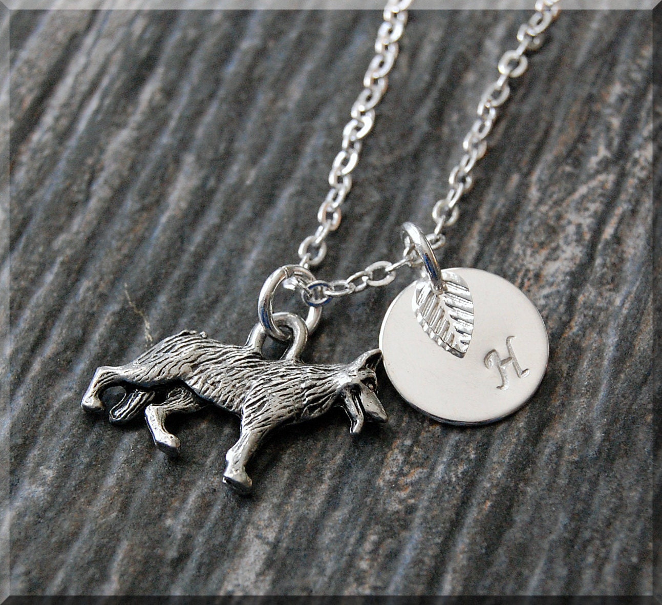 Silver German Shepherd Charm Necklace Initial Charm Necklace
