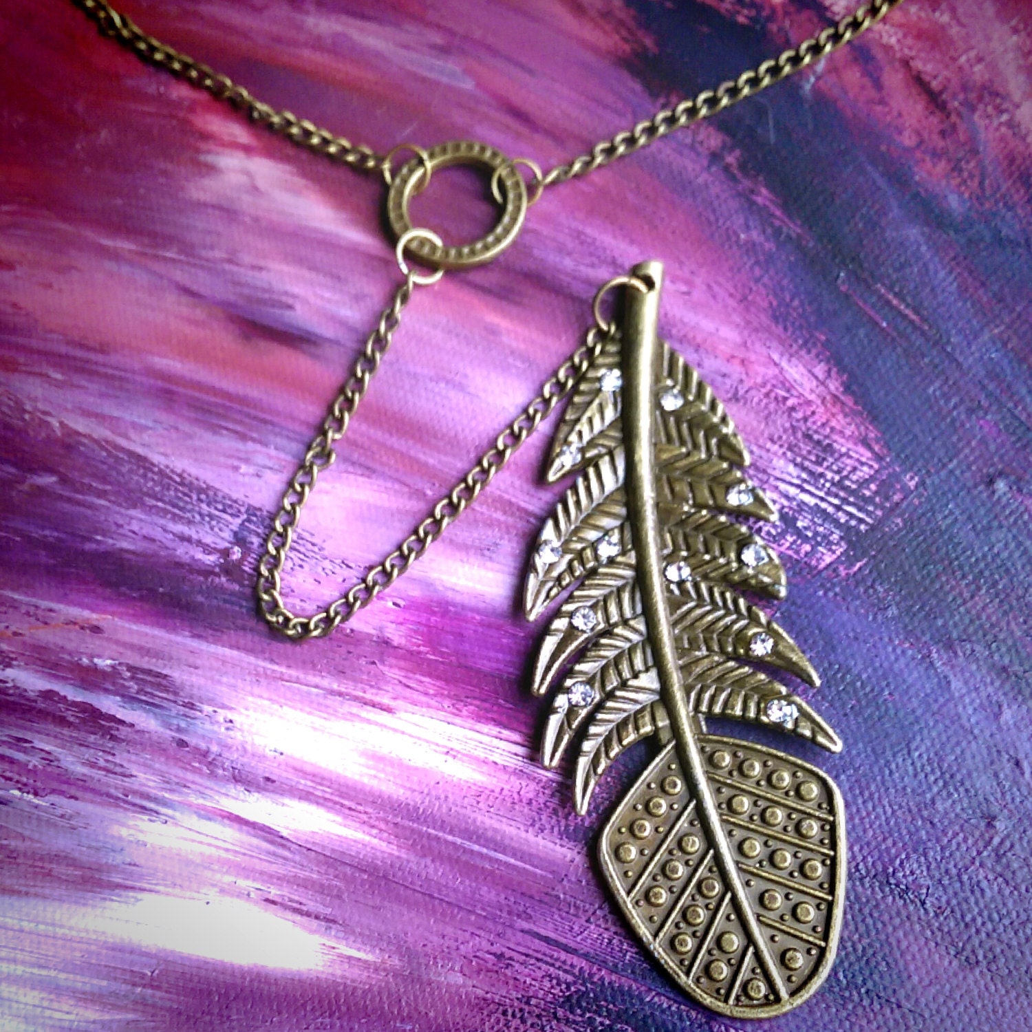 Long Sweater YNecklace with Leaf/Feather by