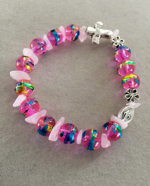 Girl's pink Rosary Bracelet