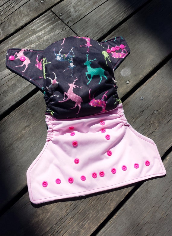 Light Pink Deer One Size Pocket Diaper by PolishPrinceDiapers