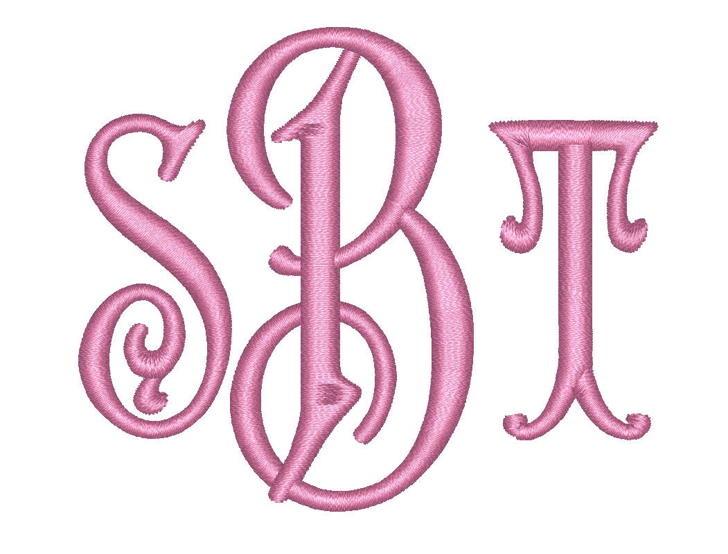 5 Size Carson Monogram 3 Letters Embroidery Font BX fonts