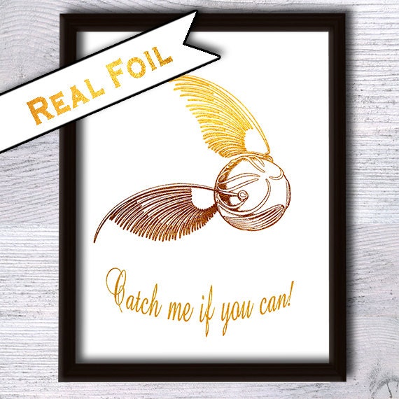 Golden snitch poster Harry Potter print Real gold foil decor