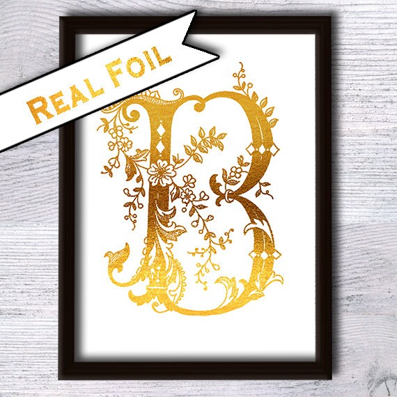 Letter B Gold Foil Poster Letter B Real Foil Print Alphabet