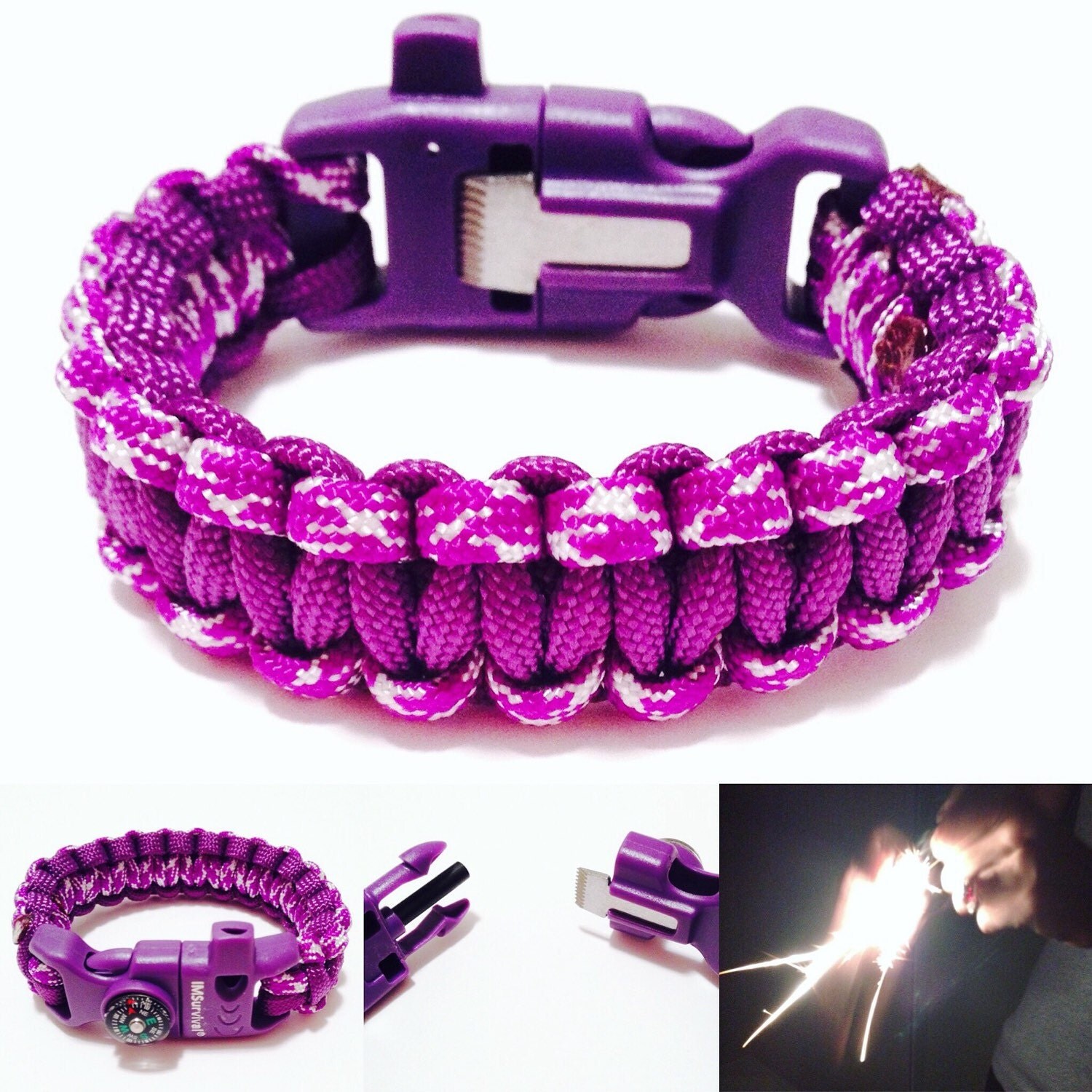 Purple Survival Bracelet Womens Purple Paracord Bracelet