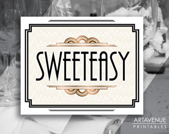 Gatsby Printable Art Deco Wedding Sign - "SWEETEASY" Printable Sign - Classic Bronze - Faux Gold digital file - ADCB1