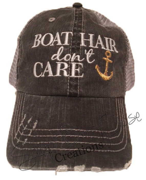 Boat Hair Don't Care Trucker Hat with Gold Anchor