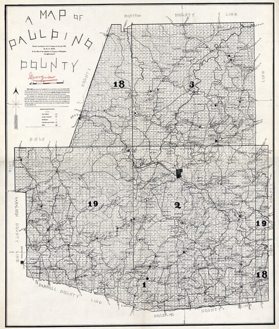 1896 Map of Paulding County Georgia landowner reprint