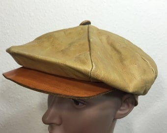 60's vintage leather newsboy cap made in usa size 7 1/4〜7 3/8