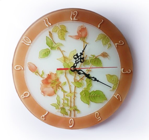 Hand painted glass wall clock wall clock roseshand painted