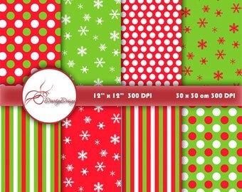 Christmas Digital Paper Pack, red and green, christmas paper, scrapbook pages, scrapbook papers christmas, instant download