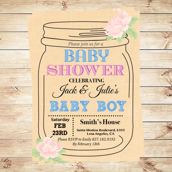 Personalized Mason Jar baby shower boy by ArtPartyInvitation