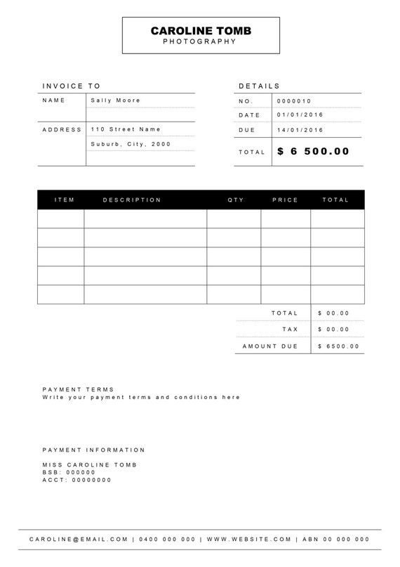 invoice template receipt template invoice instant download