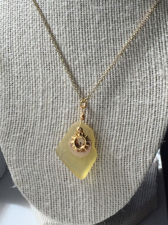 Yellow Sea Glass Necklace Sunshine by DaintyDesignsbyJennG on Etsy