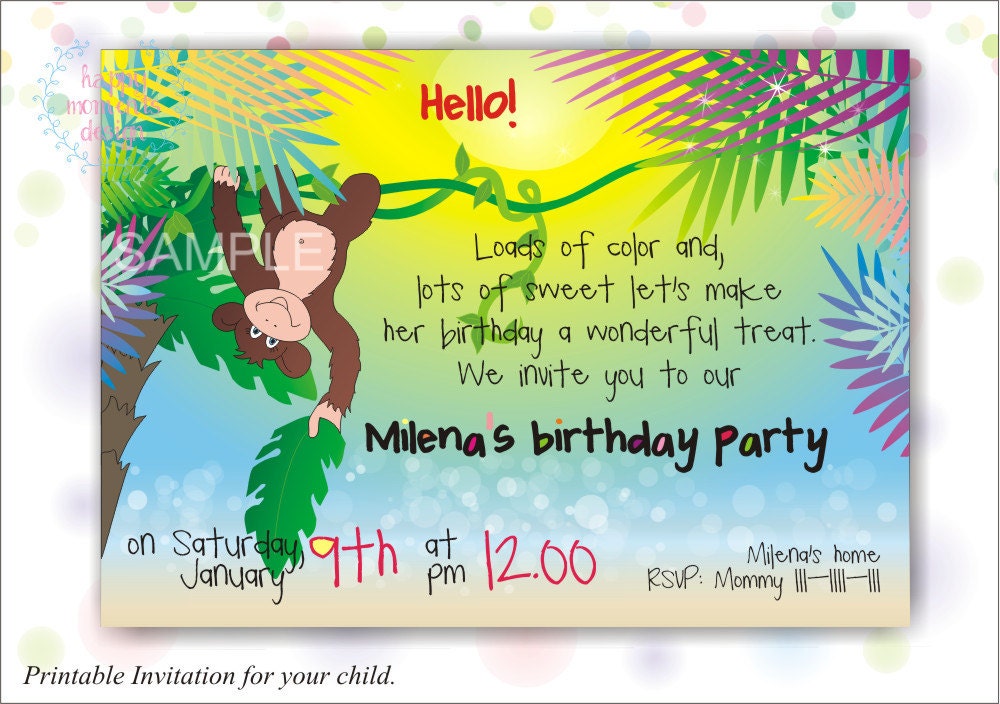 SALE Hawaii style invitation Printable invitation for child