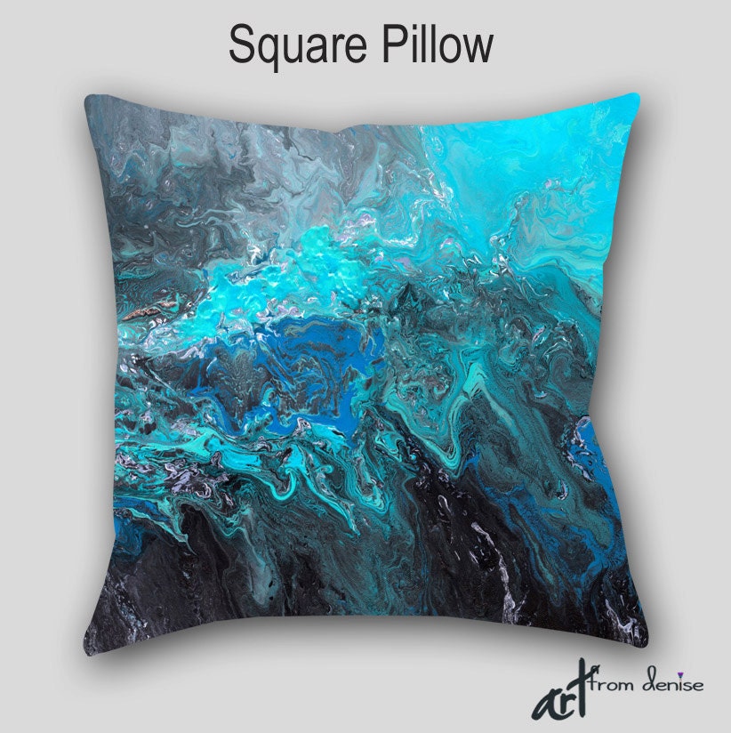 Throw pillow Black Teal turquoise blue by ArtFromDeniseDecor