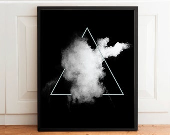 Geometric Abstract Poster, White Powder and Silver Triangle, Instant download Print, Realistic Print, 50x70cm, A3