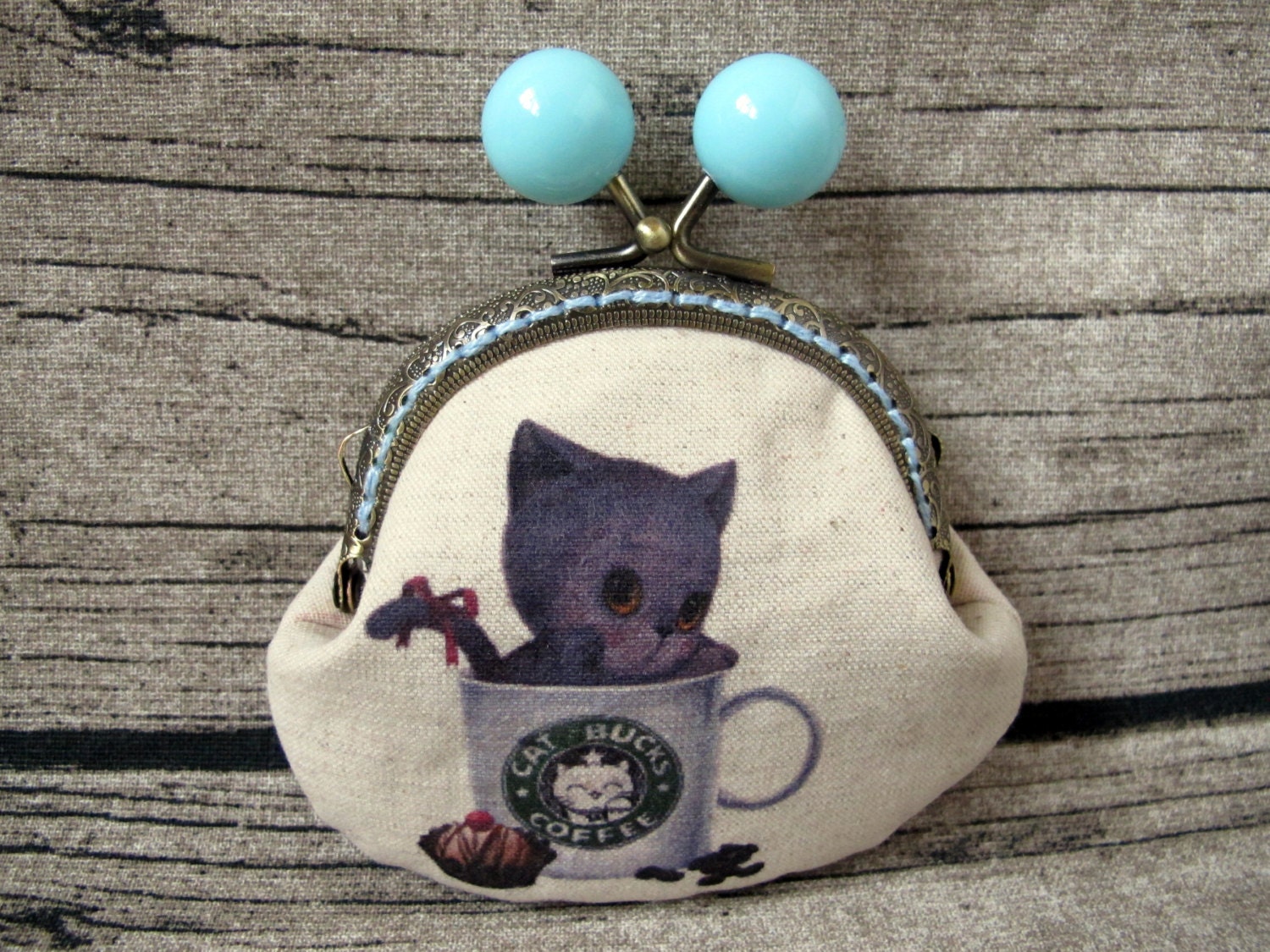 Handmade Fabric Coin Purse with Vintage Style Metal Frame