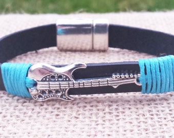 Men's Bracelet Men Leather Bracelet Guitar Bracelet Musician Bracelet Leather Cuff Gifts For Him Boyfriend's Gifts Leather Bracelet