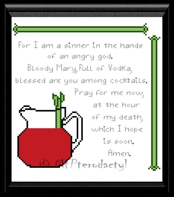 Bloody Mary Full of Vodka prayer Archer cross stitch DIGITAL