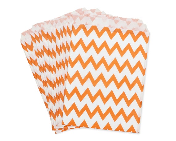 Party Favor Bag, Paper Favor Bags, Orange Chevron Favor Bags, 1st Birthday Party Favors, Construction Party Decor, Summer Pool Party Favors