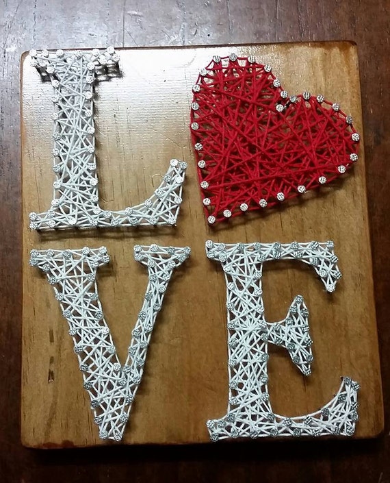 Love String Art Heart and Word Timber Sign