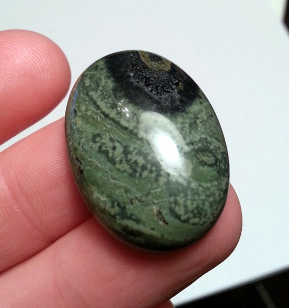 Green Black Cabochon Kambaba Jasper Natural Stone by StoneLush