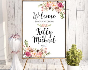 Welcome To Our Wedding, Welcome Wedding Sign, Printable Welcome Sign, Welcome Sign, Custom Welcome Sign, Floral, Boho Chic Wedding, Digital