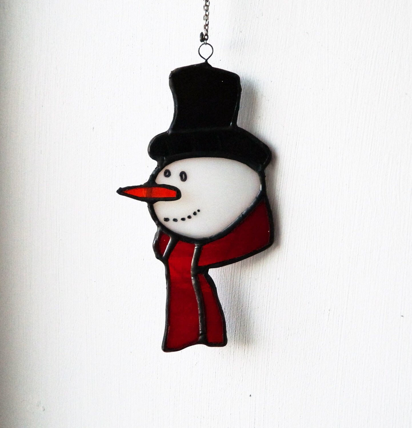 Snowman Christmas decor stained glass suncatcher window sun