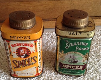 Tin salt and pepper shakers