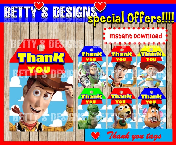 Toy Story Thank you Tags instant download by bettysprintables