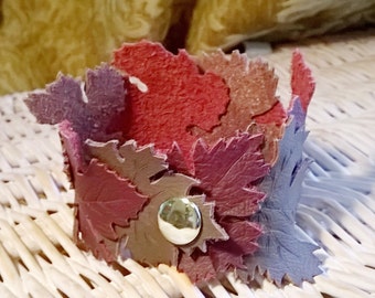 Leather cuff bracelet for women, Leaf cuff bracelet, Grape leaf jewelry, Wine themed jewelry, Vineyard fashion, Grape leaf jewelry