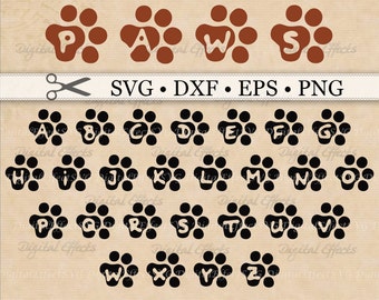 PAW PRINT SVG Files, Eps, Dxf, & Png Files, Paw Print Letters, Alphabet Svg Font, Silhouette Studio, Cutting Files, Cricut, Monogram Clipart