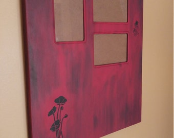 Large Red 3 Picture Frame, Red Frame, Large Frame, 3 Picture Frame, Floral Frame, Refurbished Frame, 4x6 frame, Painted Frame